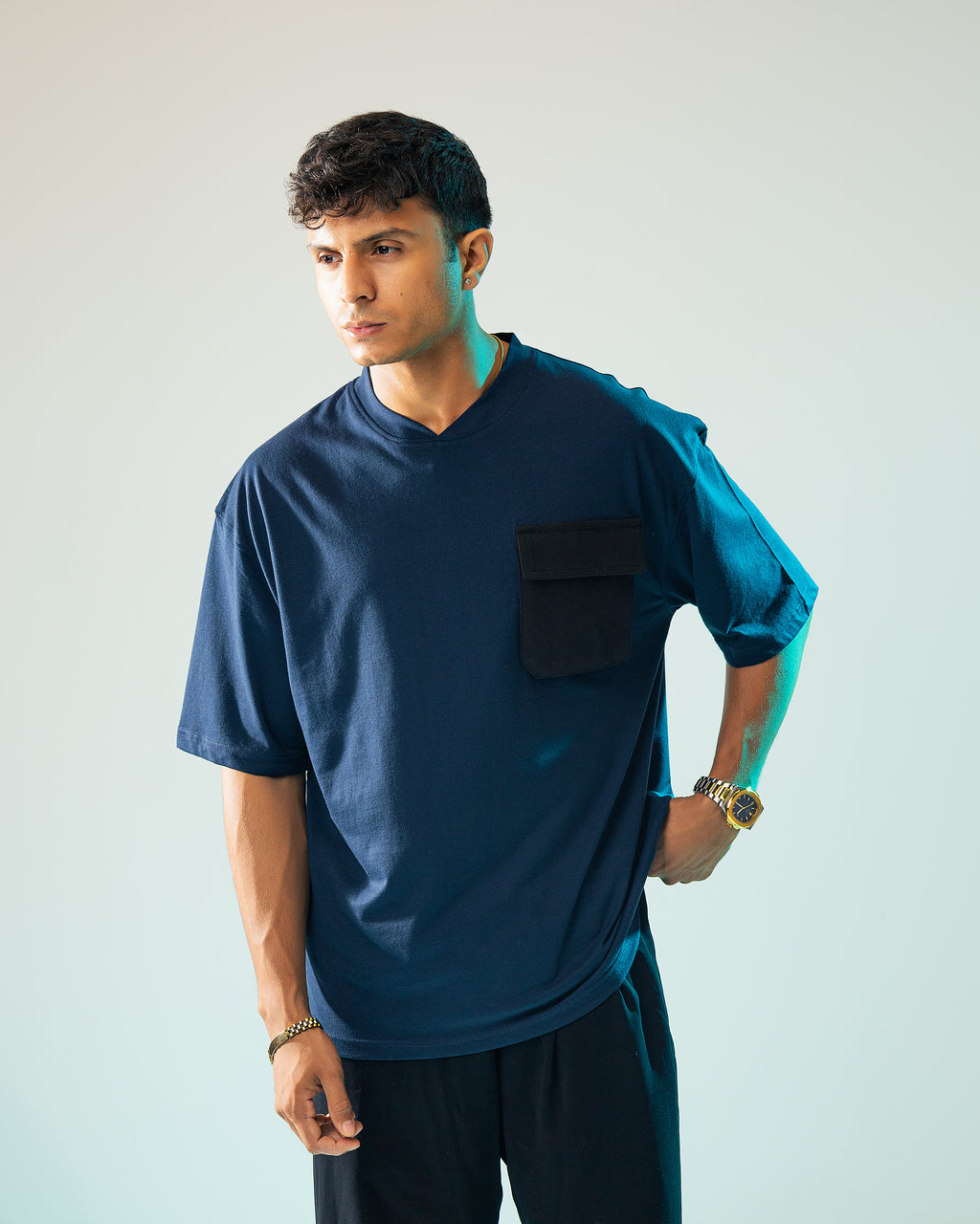 Navy Blue Black Cargo Pocket Tshirt