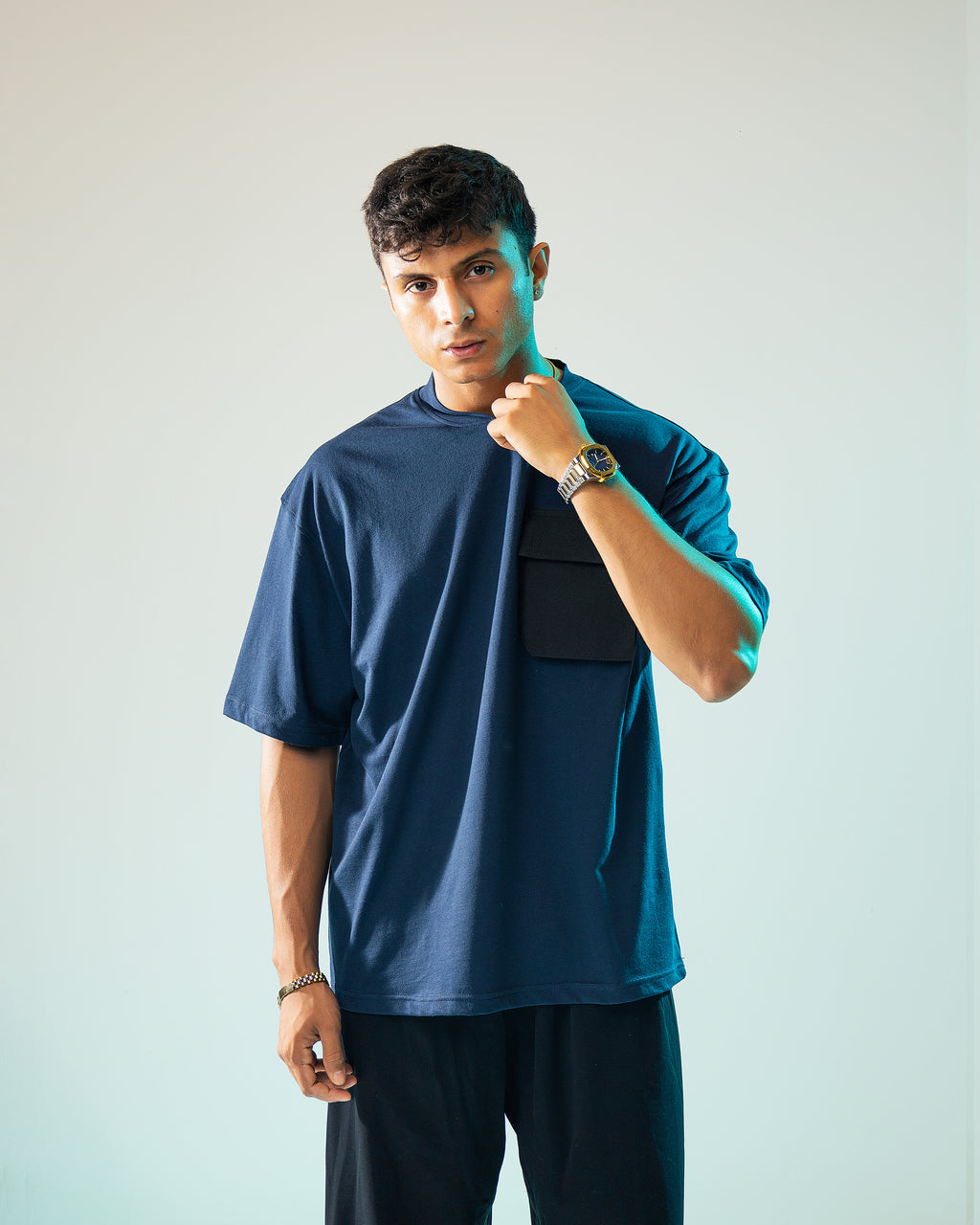 Navy Blue Black Cargo Pocket Tshirt