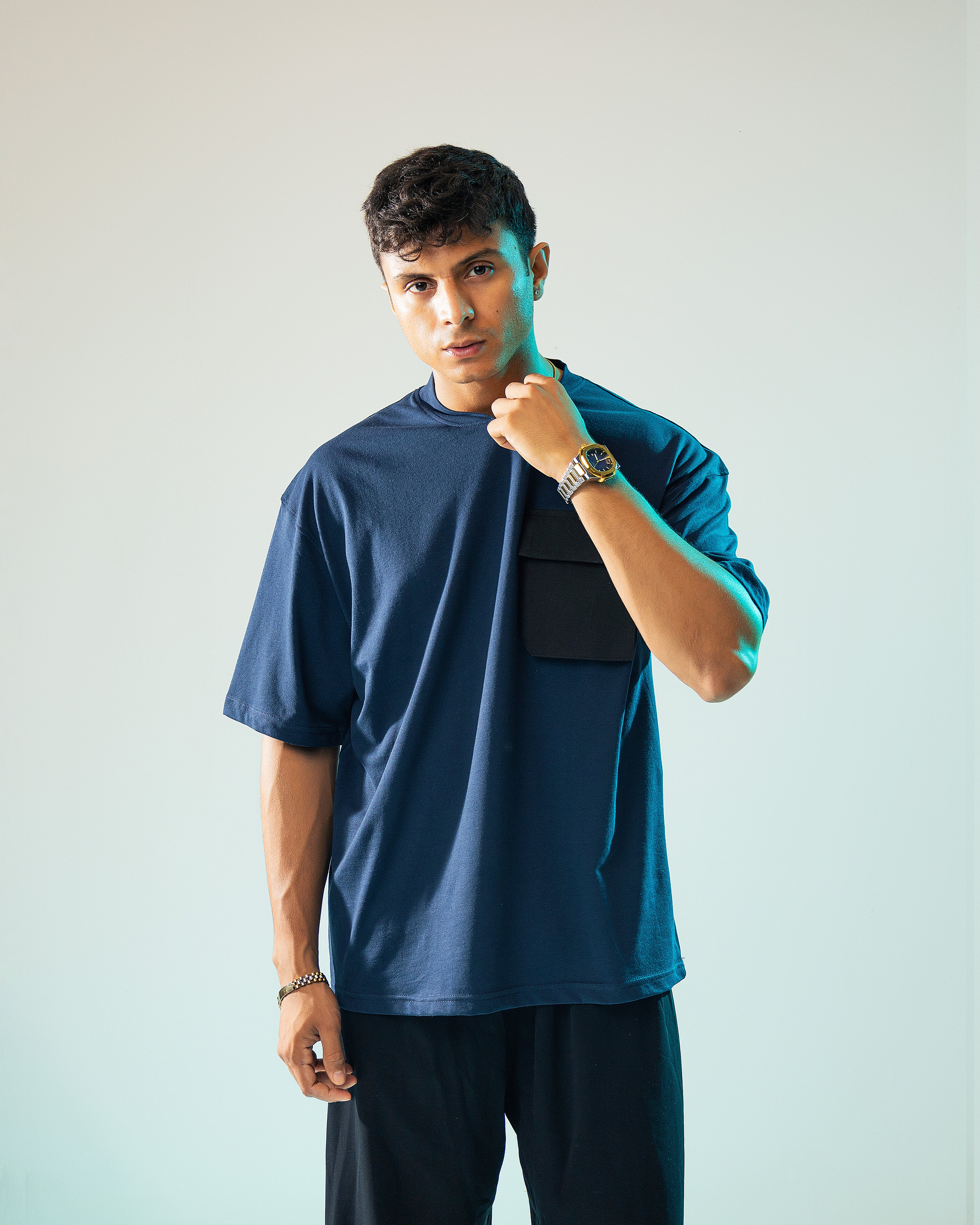 Navy Blue Black Cargo Pocket Tshirt