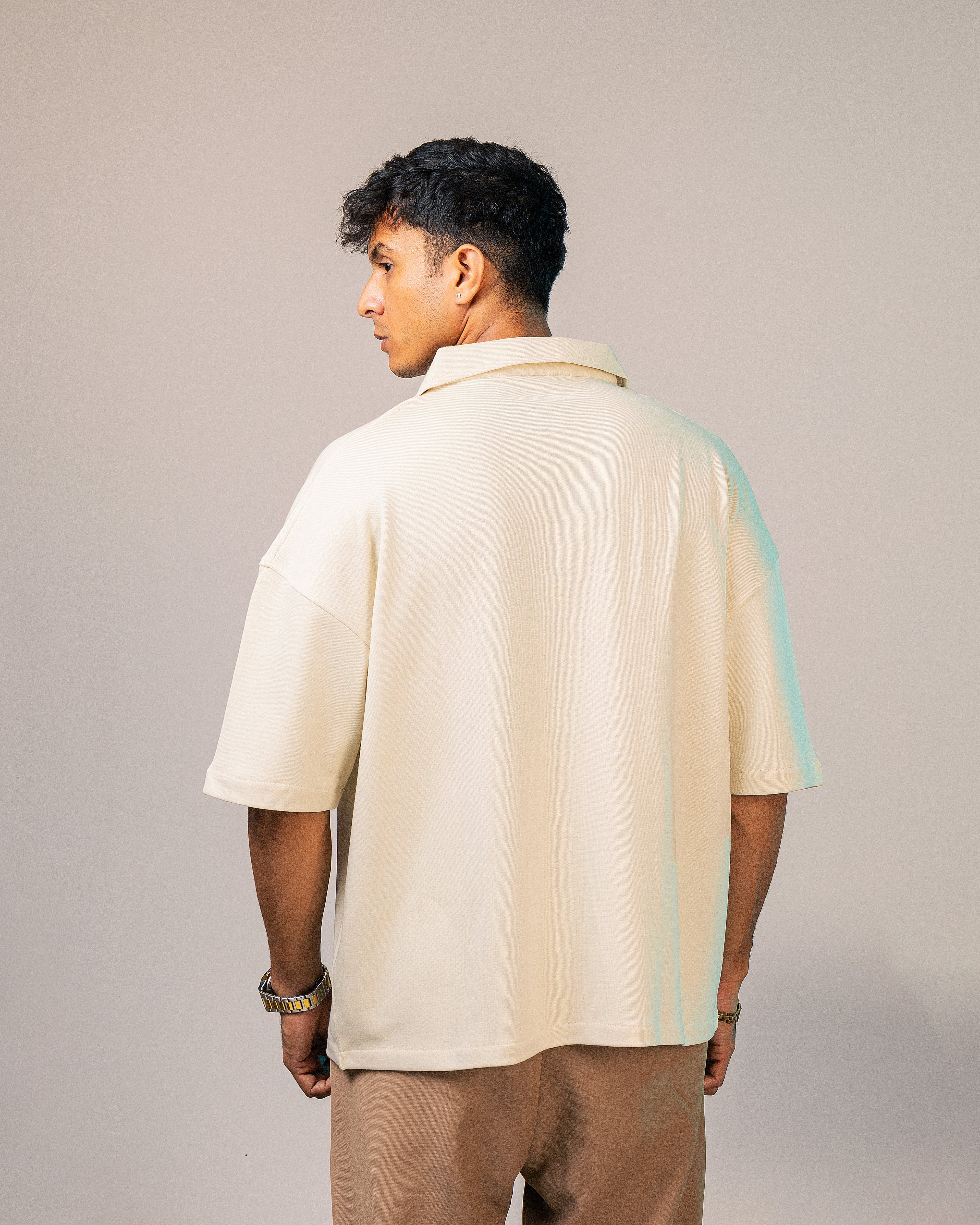 Cream Zipper Cotton Terry Shirt