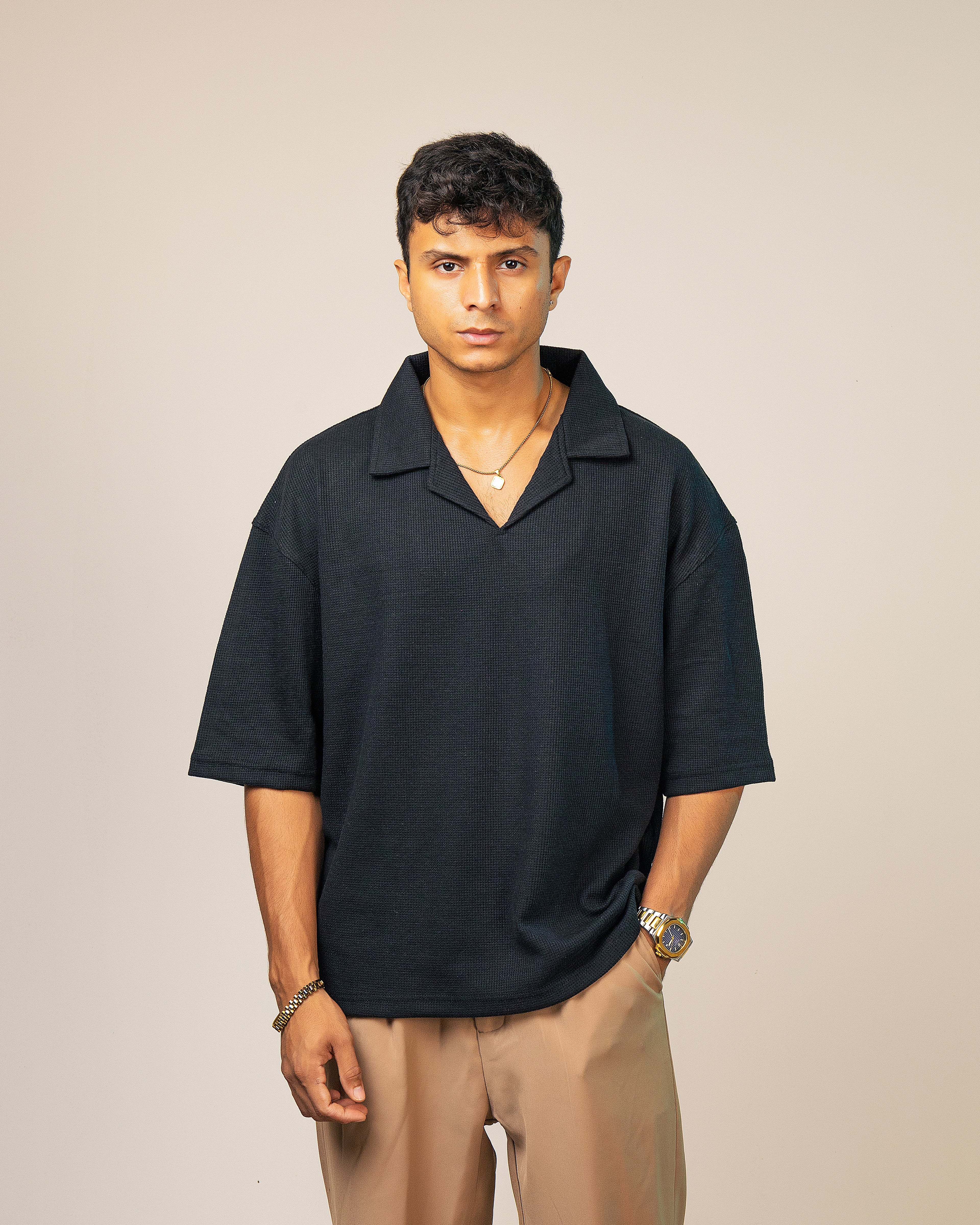 Jet Black Thermal Polo