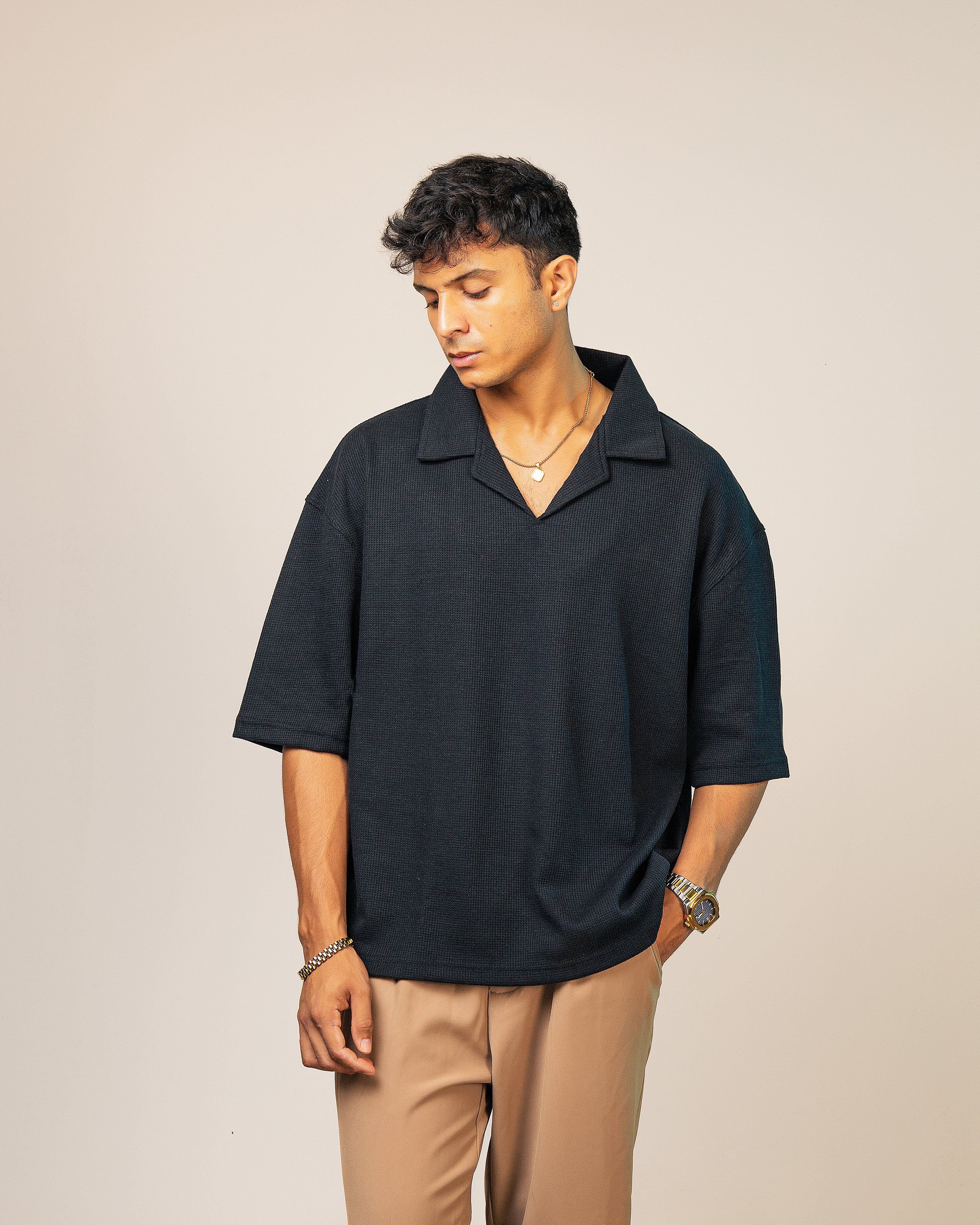 Jet Black Thermal Polo