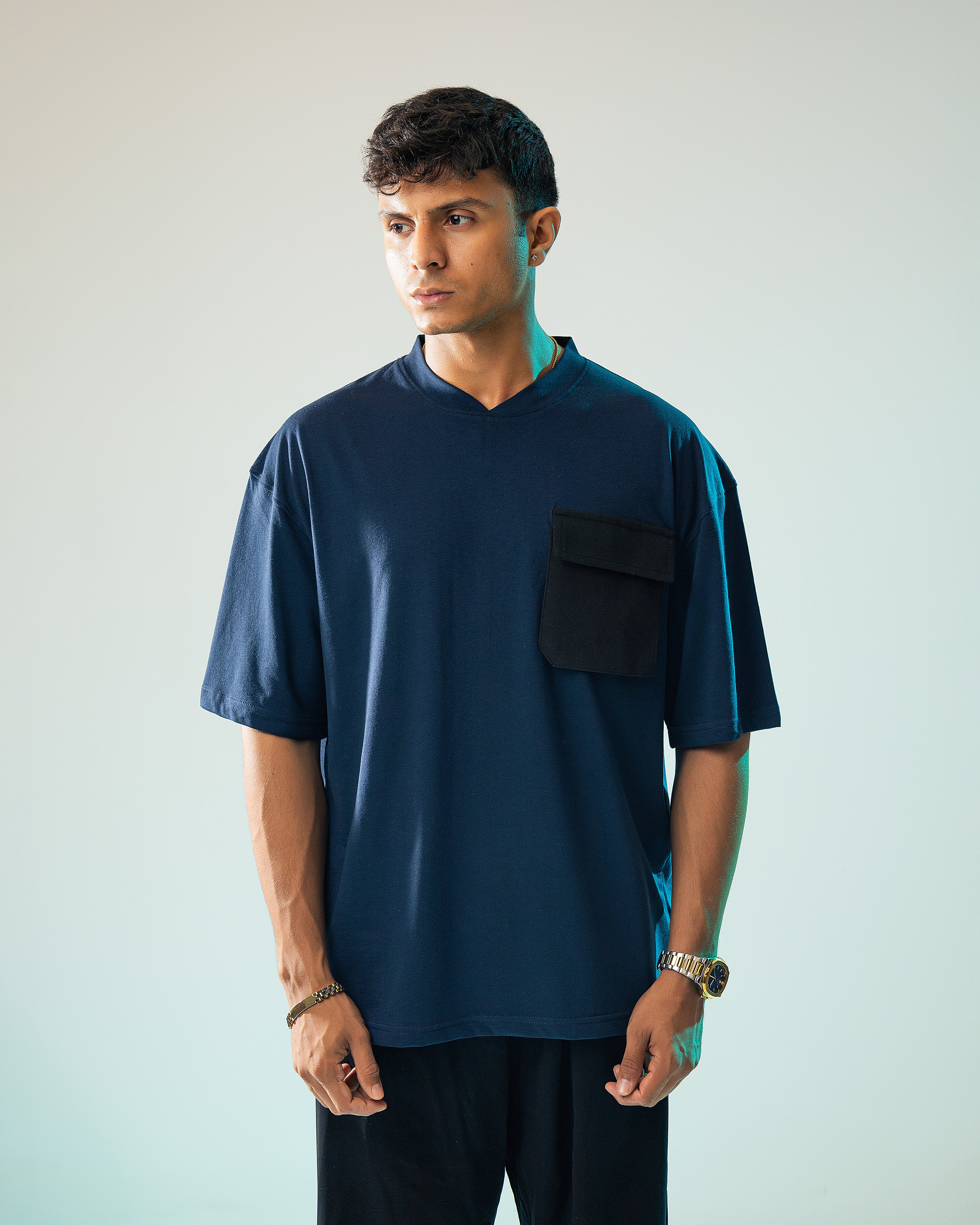 Navy Blue Black Cargo Pocket Tshirt