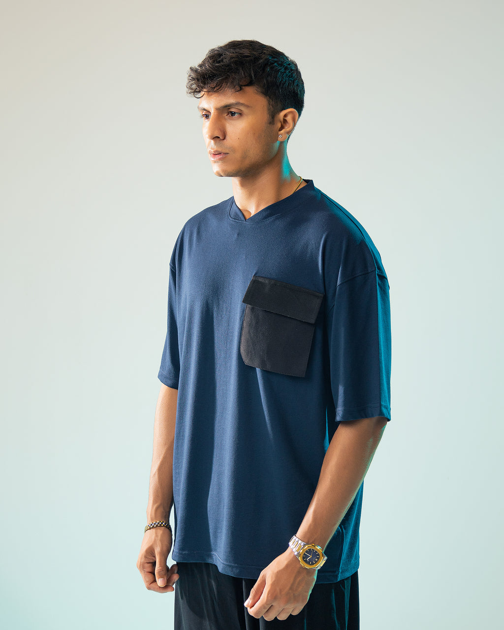 Navy Blue Black Cargo Pocket Tshirt